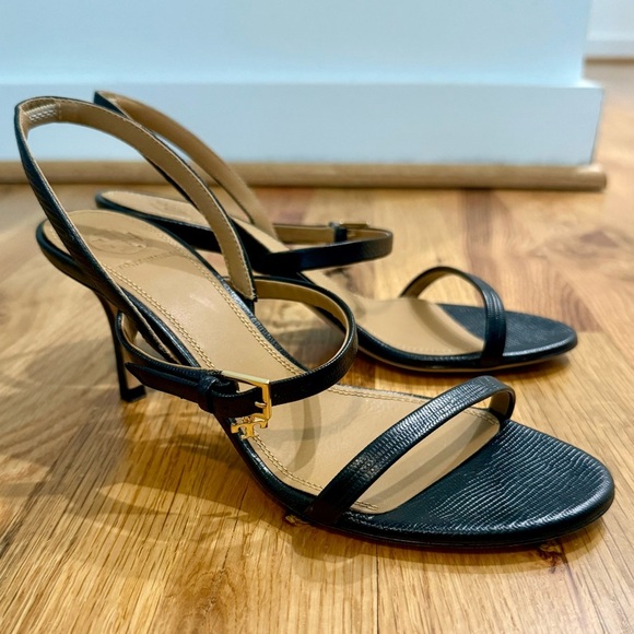 Tory Burch Black Leather Penelope Slingback Heels - Picture 2 of 7